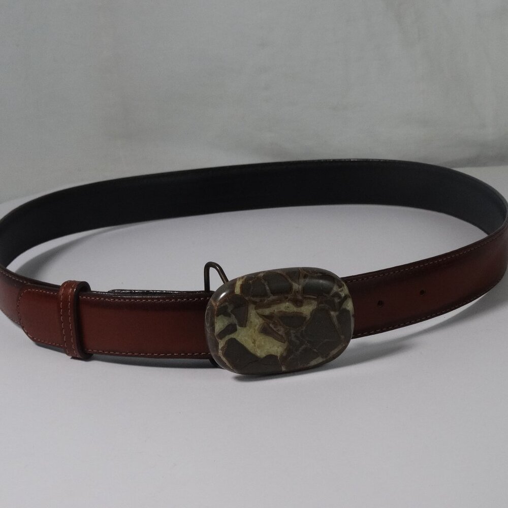 Unique Stone Buckle Brown Belt